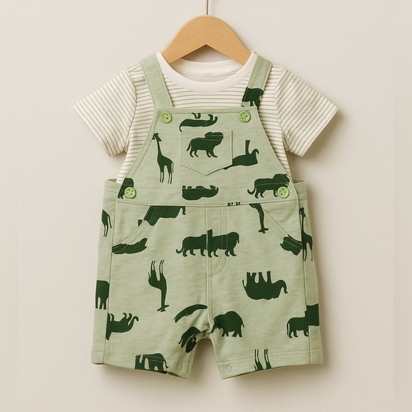 Little Me Other - NEW Little Me Boys Green Novelty Jungle Animal Soft Overall Bibs sz 3 Mo